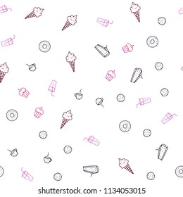 Dark Pink vector seamless layout with restaurant food. Glitter abstract sketch with gourmet food. Pattern for ad, booklets, leaflets of restaurants.