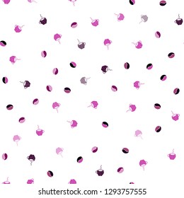 Dark Pink vector seamless layout with coffee set. Glitter abstract backdrop with gradient mugs, coffee grains. Pattern for menu of cafes and restaurants.