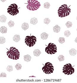 Dark Pink vector seamless natural backdrop with flowers, leaves. Colorful abstract illustration with leaves in doodle style. Design for textile, fabric, wallpapers.