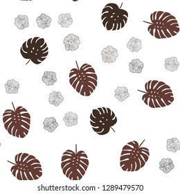 Dark Pink vector seamless natural artwork with flowers, leaves. Doodle illustration of leaves and flowers in Origami style. Pattern for trendy fabric, wallpapers.