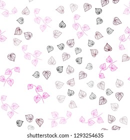 Dark Pink vector seamless natural backdrop with leaves. A vague abstract illustration with leaves in doodles style. Template for business cards, websites.