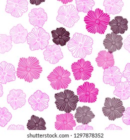 Dark Pink vector seamless natural pattern with flowers. Colorful illustration with flowers in doodle style. Pattern for design of fabric, wallpapers.