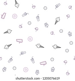 Dark Pink vector seamless pattern with fresh ingredients. Fast Food on blurred abstract background with colorful gradient. Doodle design for your business advert of cafes.