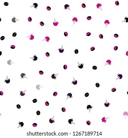 Dark Pink vector seamless pattern with coffee beans, cups. Gradient illustration with coffee beans, tea cups. Doodle design for your business advert of cafes.