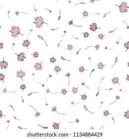 Dark Pink vector seamless sketch backdrop. Modern geometrical abstract illustration with leaves. Hand painted design for wrapping, wallpaper.