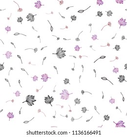 Dark Pink vector seamless sketch texture. Creative illustration in blurred style with leaves. Pattern for coloring books and pages for kids.