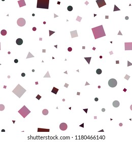 Dark Pink vector seamless template with crystals, circles, squares. Decorative design in abstract style with lines, dots, cubes. Template for business cards, websites.