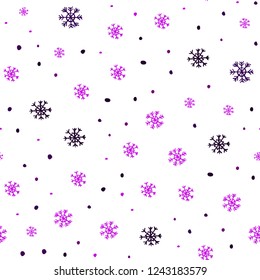 Dark Pink vector seamless template with ice snowflakes. Colorful decorative design in xmas style with snow. Template for business cards, websites.
