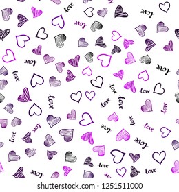 Dark Pink vector seamless template with text LOVE YOU, hearts. Romantic illustration with colorful phrase LOVE YOU, hearts. Design for textile, fabric, wallpapers.