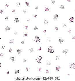 Dark Pink vector seamless template with doodle hearts. Beautiful colored illustration with hearts in celebration style. Template for Valentine's greeting postcards.