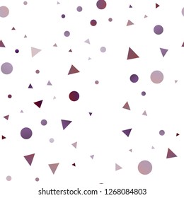 Dark Pink vector seamless template with crystals, circles. Decorative design in abstract style with lines, dots. Trendy design for wallpaper, fabric makers.