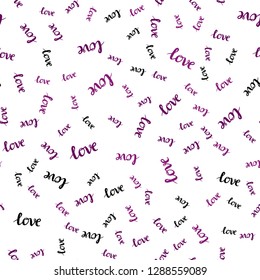 Dark Pink vector seamless template with text LOVE YOU. Decorative illustration with words of love in abstract style. Design for textile, fabric, wallpapers.