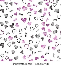 Dark Pink vector seamless template with text LOVE YOU, hearts. Illustration with phrase LOVE YOU, hearts for valentine's day. Pattern for trendy fabric, wallpapers.