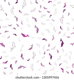 Dark Pink vector seamless template with dolphins. Natural illustration with sea dolphins. Pattern for marine leaflets.