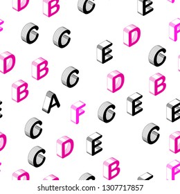 Dark Pink vector seamless template with 3D isolated letters. Colorful 3D alphabet signs with gradient on white background. Design for wallpaper, fabric makers.