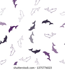 Dark Pink vector seamless template with dolphins. Natural illustration with sea dolphins. Template for natural magazines.