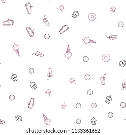 Dark Pink vector seamless texture with delicious snacks. Fast Food on blurred abstract background with colorful gradient. Design for ad, poster, banner of cafes or restaurants.