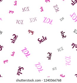 Dark Pink vector seamless texture with selling prices 70 %. Colored words of sales with gradient on white background. Pattern for ads, posters, banners of sales.