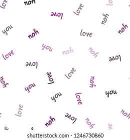 Dark Pink vector seamless texture with words LOVE YOU. Decorative design in doodle style with text LOVE YOU. Template for business cards, websites.