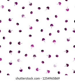Dark Pink vector seamless texture with coffee beans, mugs. Gradient illustration with set of mugs, beans. Template of a black hot beverage in a cafe.