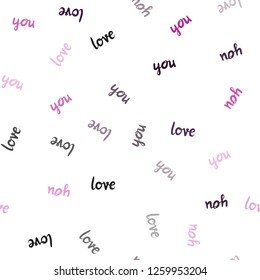 Dark Pink vector seamless texture with words LOVE YOU. Decorative illustration with words of love in abstract style. Texture for window blinds, curtains.