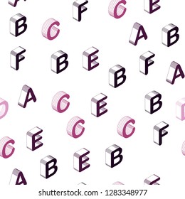 Dark Pink vector seamless texture with 3D ABC characters. Abstract illustration with colorful 3D latin alphabet. Template for business cards, websites.