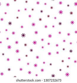 Dark Pink vector seamless texture with colored snowflakes. Colorful decorative design in xmas style with snow. Design for textile, fabric, wallpapers.