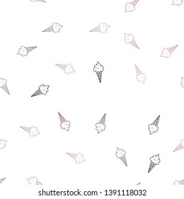 Dark Pink vector seamless texture with delicious ice-cream. Set of abstract ice-cream cones with colorful gradient. Template of a black hot beverage in a cafe.