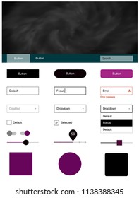 Dark Pink vector style guide with sky stars. Simple Material Design Kit with colorful clouds in header. Simple colorful design for websites.