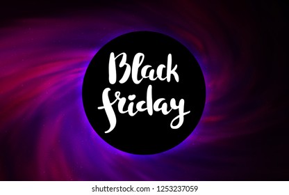 Dark Pink vector template with a black hole, space. Illustration with colorful milky way stars and a black hole. Backdrop for Black Friday promotions.