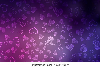 Dark Pink vector template with doodle hearts. Blurred decorative design in doodle style with hearts. Template for Valentine's greeting postcards.