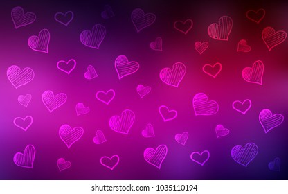 Dark Pink vector template with doodle hearts. Blurred decorative design in doodle style with hearts. Design for ad, poster, banner of Valentine Day.