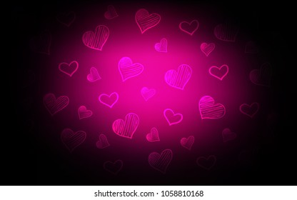 Dark Pink vector template with doodle hearts. Blurred decorative design in doodle style with hearts. Design for ad, poster, banner of Valentine Day.