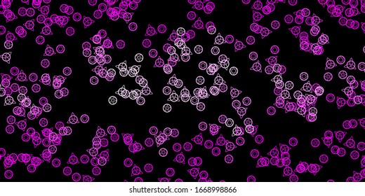 Dark Pink vector template with esoteric signs. Colorful vintage illustration with gradient alchemy shapes. Best design halloween events.