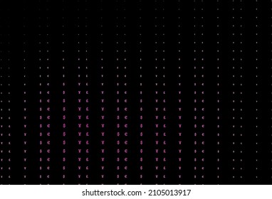 Plantilla de vector rosa oscuro con EUR, USD, GBP, JPY. Ilustración abstracta con símbolos digitales financieros de colores. El patrón se puede usar para sitios web de inversión financiera.