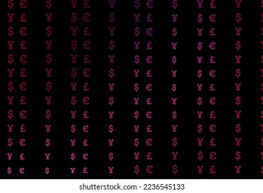 Dark pink vector template with EUR, USD, GBP, JPY. Shining colored illustration with dollar, USD, usa signs. Template for ads of markets, loans.