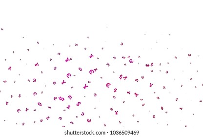Dark Pink vector template with Euro, Dollar, Yen. Abstract illustration with colored financial digital symbols. The pattern can be used for ad, booklets, leaflets of banks.