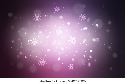 Dark Pink vector template with ice snowflakes. Glitter abstract illustration with crystals of ice. The pattern can be used for new year ad, booklets.