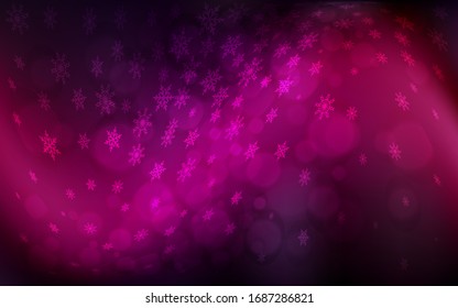 Plantilla vectorial rosa oscuro con copos de nieve. Ilustración decorativa brillante con nieve sobre plantilla abstracta. Diseño de año nuevo para tu anuncio, afiche, pancarta.