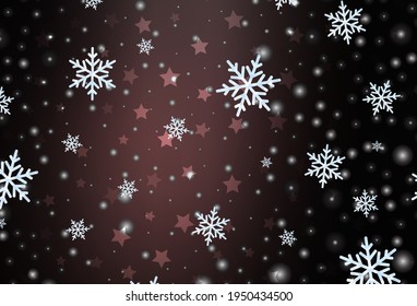 Dark Pink vector template with ice snowflakes, stars. Colorful snowflakes with gradient snowflakes. Design for New Year posters, banners.