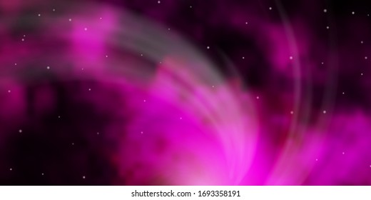 Plantilla vector rosa oscuro con estrellas de neón. Brillante ilustración colorida con estrellas pequeñas y grandes. Patrón para envolver regalos.
