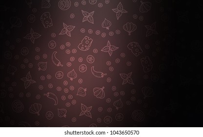 Dark Pink vector template with organic meal. Fast Food on blurred abstract background with colorful gradient. Doodle design for your business advert of cafes.
