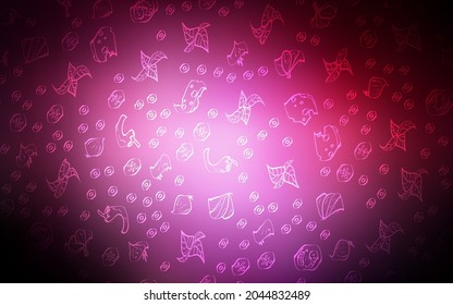 Plantilla de vector rosa oscuro con harina orgánica. Hermosa ilustración de color con comida en estilo doodle. Patrón de anuncios de desayuno, almuerzo y cena.