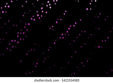 Dark Pink vector template with poker symbols. Glitter abstract sketch with isolated symbols of playing cards. Pattern for leaflets of poker games, events.