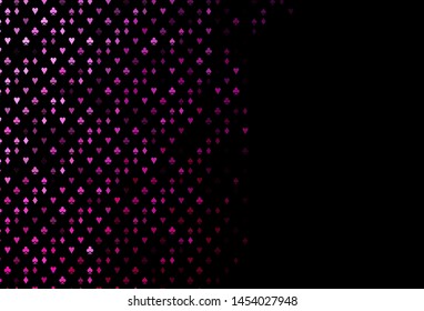 Dark Pink vector template with poker symbols. Glitter abstract sketch with isolated symbols of playing cards. Pattern for booklets, leaflets of gambling houses.