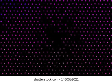 Dark Pink vector template with poker symbols. Illustration with set of hearts, spades, clubs, diamonds. Template for business cards of casinos.