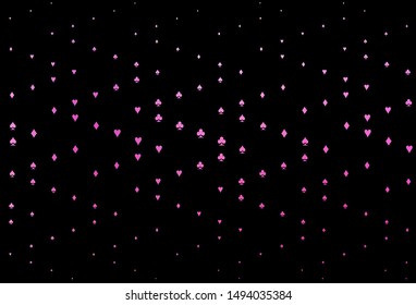 Dark Pink vector template with poker symbols. Illustration with set of hearts, spades, clubs, diamonds. Design for ad, poster, banner of gambling websites.