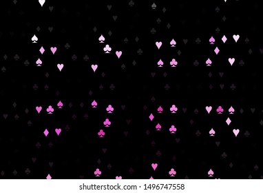 Dark Pink vector template with poker symbols. Illustration with set of hearts, spades, clubs, diamonds. Pattern for booklets, leaflets of gambling houses.