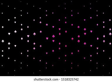Dark Pink vector template with poker symbols. Blurred decorative design of hearts, spades, clubs, diamonds. Template for business cards of casinos.