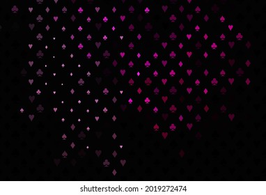 Dark pink vector template with poker symbols. Colored illustration with hearts, spades, clubs, diamonds. Design for ad, poster, banner of gambling websites.